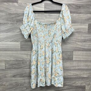 American Eagle Outfitters Dress Womens Large Blue Floral Smocked Prairie Peasant